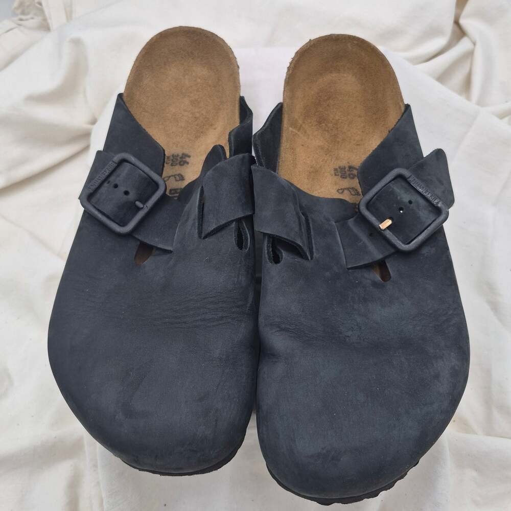 Birkenstock Boston nubuck leather Black Slip-ons clogs footbed Men 46 US 13-13.5